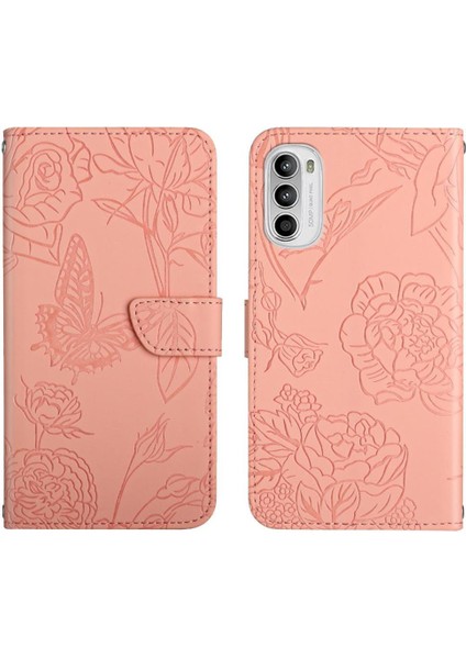Motorola Moto G52 Çiçekler ve Kelebekler Darbeye Deri Kılıf (Yurt Dışından)