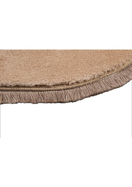 Modern Dekoratif Halı Jel Kaymaz Taban Peluş Bej Saçaklı Oval Halı modelleri