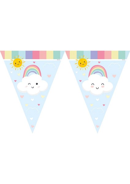 Gökkuşağı Bulut Temalı Flama Bayrak Asılabilir Doğum Günü Parti Süsü fiyatları