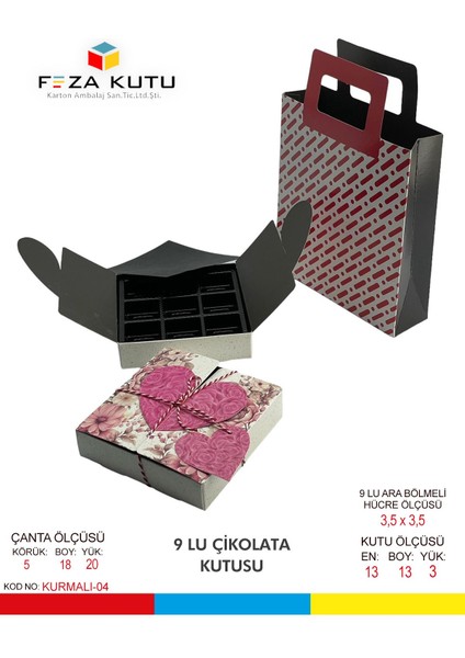 Çikolata Kutusu Hediye Kutusu Kalpli Kutu 14 Şubat Kutusu Pasta Kutusu Hediyelik Kutu Çanta 10 Adet