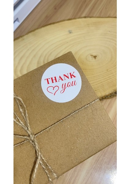 Thank You Kalpli Kırmızı Yazılı Yuvarlak Yapışkanlı Etiket 4x4 cm 120 Adet