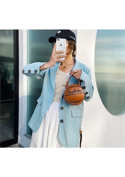 Basketbol Şekli Zincir Tasarım Askılı Çanta Kadın Moda Omuz Çantası (Yurt Dışından)