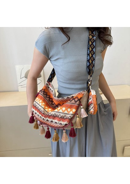 Abay Moda Etnik Stil Püskül Omuz Crossbody Çanta (Yurt Dışından)