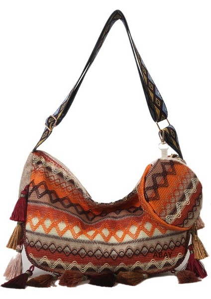 Abay Moda Etnik Stil Püskül Omuz Crossbody Çanta (Yurt Dışından)
