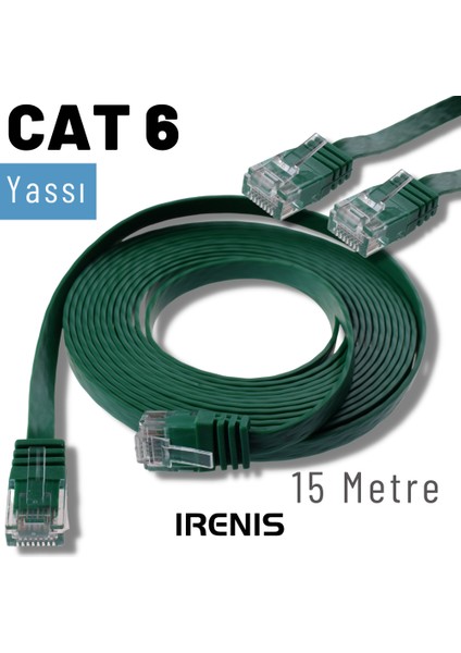 15 Metre Cat6 Kablo Yassı Ethernet Network Lan Ağ Internet Kablosu