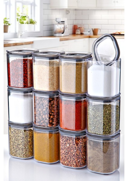 12 Adet 180ML. Kare Contalı Etiketli Baharat Saklama Kabı