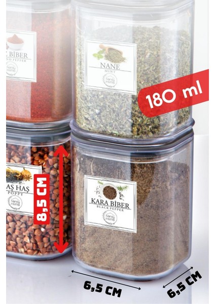12 Adet 180ML. Kare Contalı Etiketli Baharat Saklama Kabı modelleri