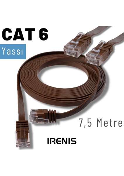 7,5 Metre Cat6 Kablo Yassı Ethernet Network Lan Ağ Internet Kablosu