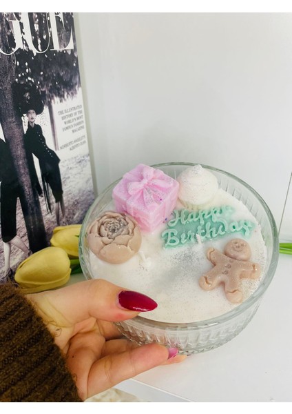 Mhyssa Natural Happy Birthday Bowl Candle / Happy Birthday Yazılı Tasarım Doğum Günü   Mumu