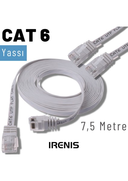 7,5 Metre Cat6 Kablo Yassı Ethernet Network Lan Ağ Internet Kablosu
