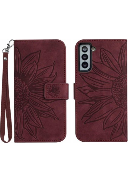 Kart Yuvaları Tutucu ile Samsung Galaxy S21 Fe Kabartmalı Ayçiçeği Için Kılıf (Yurt Dışından)