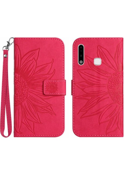 Kart Yuvaları Tutucu Kabartmalı Ayçiçeği Pu ile Samsung Galaxy A70E Için Kılıf (Yurt Dışından)