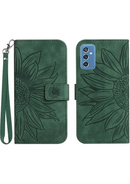 Samsung Galaxy M52 Kısa Kayış Kabartmalı Ayçiçeği Lüks Pu ile (Yurt Dışından)
