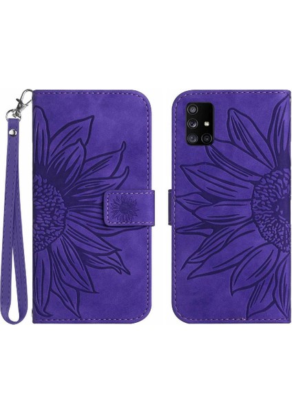 Kart Yuvaları Tutucu Kısa Kayış Kabartmalı Pu ile Samsung Galaxy M51 Için Kılıf (Yurt Dışından)