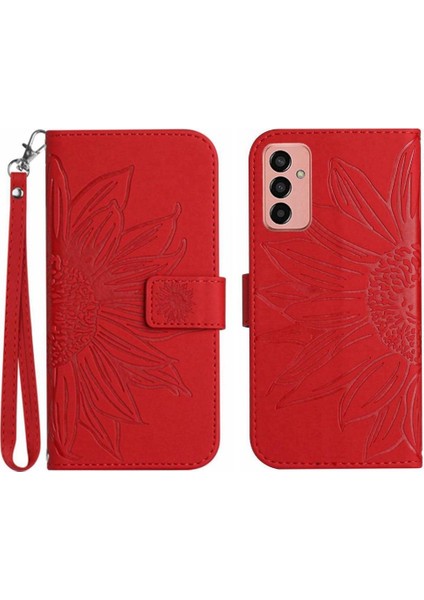 Samsung Galaxy M13 Kabartmalı Ayçiçeği Kısa Kayış Lüks Pu ile (Yurt Dışından)