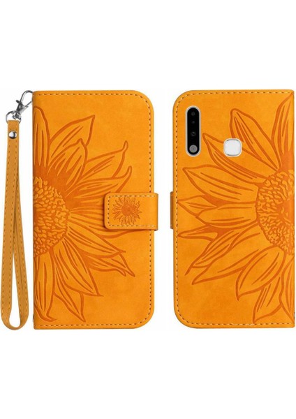 Kart Yuvaları Tutucu Kabartmalı Ayçiçeği Pu ile Samsung Galaxy A70E Için Kılıf (Yurt Dışından)