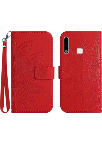 Kart Yuvaları Tutucu Kabartmalı Ayçiçeği Pu ile Samsung Galaxy A70E Için Kılıf (Yurt Dışından)