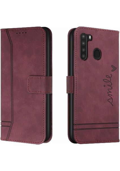 Samsung Galaxy A21 Flip Folio Cüzdan Kart Yuvaları Için Telefon Kılıfı Kapak Pu (Yurt Dışından)