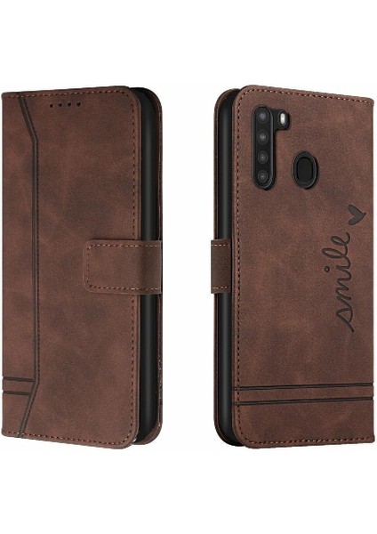 Samsung Galaxy A21 Flip Folio Cüzdan Kart Yuvaları Için Telefon Kılıfı Kapak Pu (Yurt Dışından)