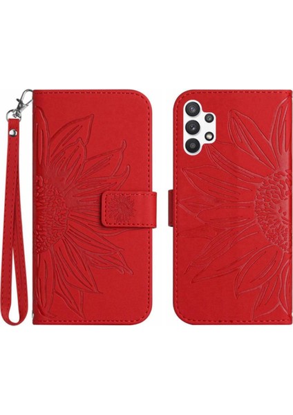 Kart Yuvaları Tutucu ile Samsung Galaxy A32 5g Kabartmalı Ayçiçeği Için Kılıf (Yurt Dışından)