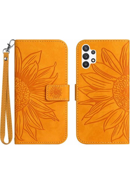 Kart Yuvaları Tutucu ile Samsung Galaxy A32 5g Kabartmalı Ayçiçeği Için Kılıf (Yurt Dışından)