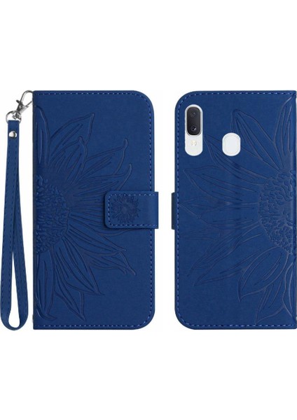 Samsung Galaxy A30/A20 Lüks Pu Deri Kabartmalı Ayçiçeği ile (Yurt Dışından)