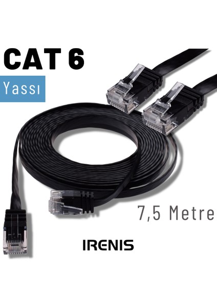 7,5 Metre Cat6 Kablo Yassı Ethernet Network Lan Ağ Internet Kablosu