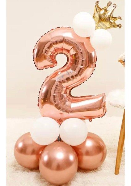 Rose 2 Rakamı Taçlı Balon Set