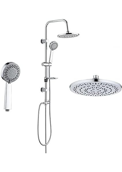 Tema Rain Tondo Banyo Tepe Duş Seti Krom Kaplı Rain Sürgü Paslanmaz Boru 3+1 Duş Fonksiyonu Rain Ayırıcı 150CM - 190CM Ince Çift Kenetli Örgülü Duş Spirali 75CM Bağlantı Spirali