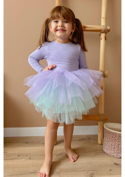 Lila Tütü Etekli Kız Çocuk Balerin Elbise - Miranda