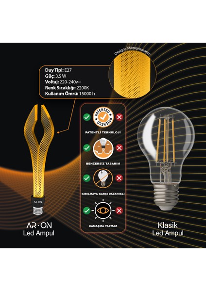 ArOn Dekoratif LED Ampul MOD1015 E27 2700 Kelvin