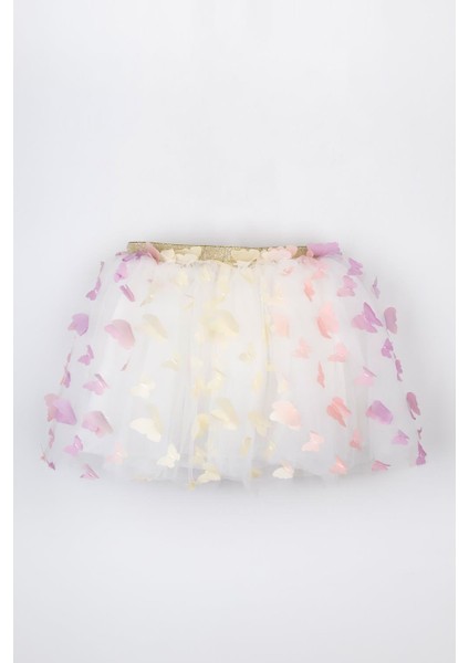 Çok Renkli Kelebek Aplikeli Kız Çocuk Tül Etek - Pauline