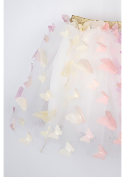 Çok Renkli Kelebek Aplikeli Kız Çocuk Tül Etek - Pauline fiyatları