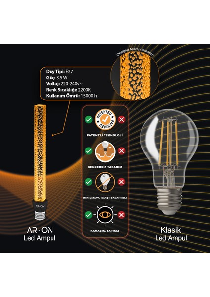 Dekoratif LED Ampul Mod1010 E27 2200 Kelvin