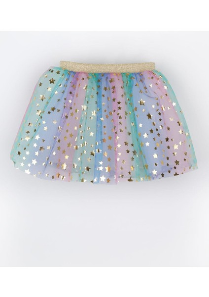 Çok Renkli Yıldız Baskılı Kız Çocuk Tül Etek - Pauline