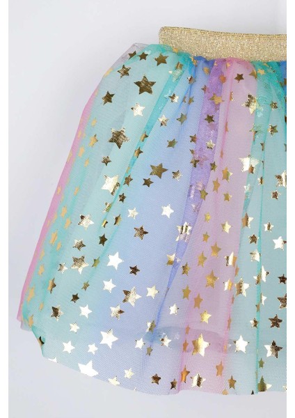 Çok Renkli Yıldız Baskılı Kız Çocuk Tül Etek - Pauline fiyatları