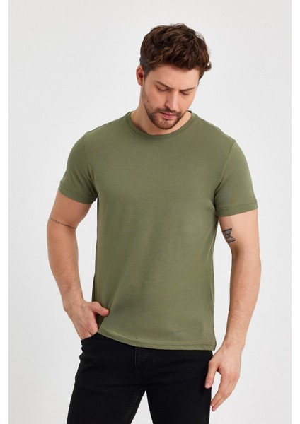 Erkek Haki T- Shirt Regular Fit Rahat Kesim Bisiklet Yaka Basic Tişört fiyatları