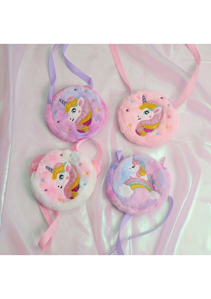 Unicorn Yuvarlak Çocuk Omuz Çantası Peluş Bozuk Para Cüzdanı (Yurt Dışından)