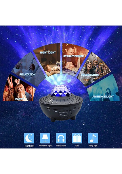 Uzaktan Kumandalı Bluetooth Müzikli Ortam Işığı LED Starlight Projektör-Siyah (Yurt Dışından) fırsatları