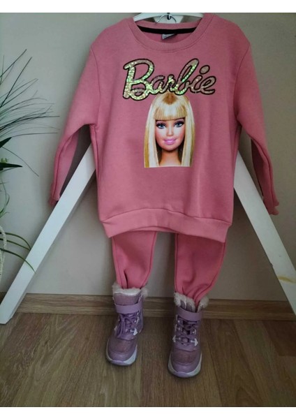 Haviniko Çocuk Giyim Barbie Baskı Nakışlı Üç Iplik 2 Li Takım