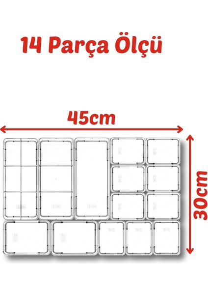 Nandy Home Kapaklı 14 Parça Çekmece Içi, Çok Amaçlı Düzenleyici Organizer Seti