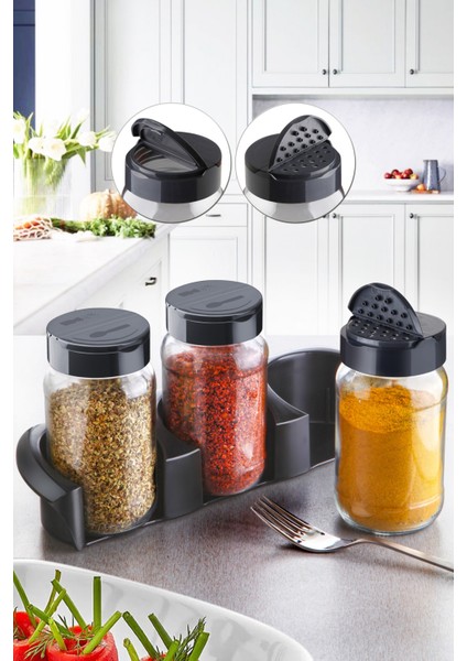 Stantlı Daphne Baharatlık Takımı - Ikili Click Kapak 3'lü Set 370 cc