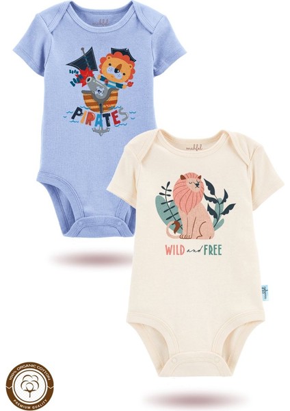 2'li Organik"küçük Korsan " Baskılı Kısa Kollu Bebek Body Zıbın