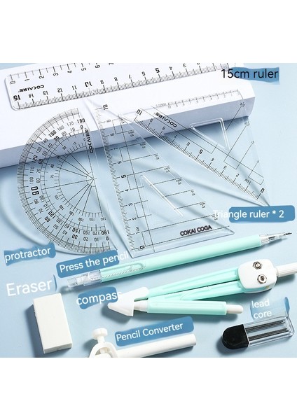 Pusula ve Cetvel 9 Parçalı Set, Matematiksel Çizim Araçları, Çizim Cetveli (Yurt Dışından)