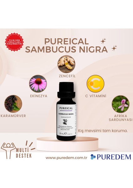 Sambucus Nigra Ekinezya Zencefil Pelargonium C Vitamini Çinko 20 ml