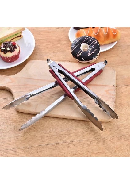 28CM Kırmızı Stil Barbekü Izgara Maşası Mutfak Maşası Paslanmaz Çelik Yapışmaz Barbekü Izgara Pişirme Maşası Mutfak Barbekü Kelepçesi Aksesuarları Araçları (Yurt Dışından) fırsatları