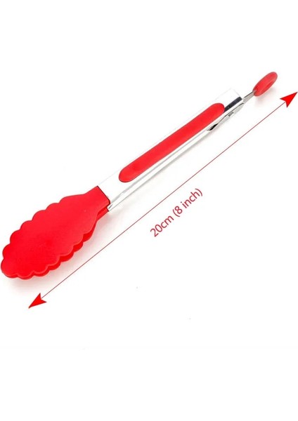 Kırmızı Stil Paslanmaz Çelik Saplı Pişirme Aletleri Mutfak Aletleri Silikon 8 I Gıda Klipsi Gıda Sınıfı Barbekü Maşası (Yurt Dışından)