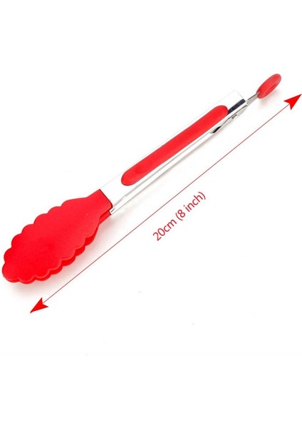 Kırmızı Stil 1 Adet Mutfak Aletleri 8 Inç Gıda Sınıfı Gıda Klipsi Pişirme Araçları Silikon Barbekü Maşa Paslanmaz Çelik Saplı (Yurt Dışından)
