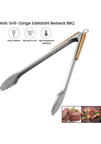 1 Adet Ahşap Saplı Barbekü Izgara Maşası Salata Ekmek Servis Maşası Yapışmaz Mutfak Barbekü Izgara Pişirme Maşası Mutfak Aksesuarları (Yurt Dışından)