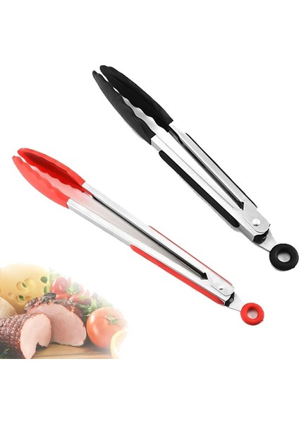 Siyah Stil Biftek Barbekü Cltainless Steelsilicone Için 7 Inç Pişirme Maşası Barbekü Izgara Aracı Kaymaz Mutfak Gıda Klasörü (Yurt Dışından) fiyatları